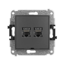 ICON Mechanizm gniazda komputerowego podwójnego 2xRJ45, kat. 8, ekranowane, 8-styk, bez pola opisowego grafitowy mat 28IGKBO-12
