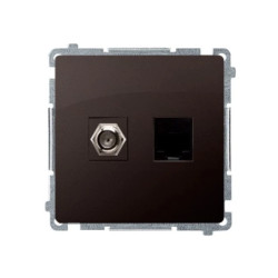 Simon Basic Gniazdo antenowe typu F + komputerowe RJ45 kat.6 czekoladowy BMAFRJ45.01/47
