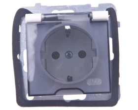 AS Gniazdo bryzgoszczelne z/u Schuko IP44 z przesłonami klapka przezroczysta ecru GPH-1GSP/m/27/d