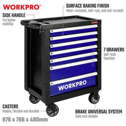 WorkPro WP209074 Cabinet Tool Set 7-Drawer 193 pieces Workshop Trolley