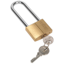 Siegen S0989 Brass Body Padlock with Brass Cylinder Long Shackle 40mm