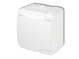 JUNIOR IP54 Gniazdo pojedyncze z uziemieniem schuko (klapka biała: bez przesłon) biały GHE-1s KARLIK