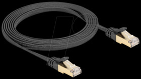 80326 RJ45 flat cable, Cat.6a, S/FTP, braided jacket, 2 m, black