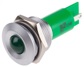Lampka kontrolna do montażu panelowego 115 V dc, 230V ac, zielona 19.5mm LED Chrom RS PRO