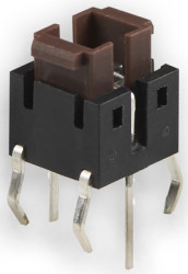 Short-stroke pushbutton, Form A (N/O), 50 mA/12 VDC, illuminated, green, actuator (brown, L 2.2 mm), 2.54 N, THT, 3-2213818-4