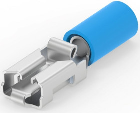 Insulated flat plug sleeve, 6.3 x 0.8 mm, 1.5 to 2.5 mm², AWG 15.5 to 13.5, brass, tin-plated, blue, 165536-1