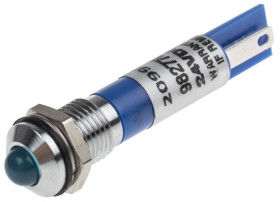 Lampka kontrolna do montażu panelowego 24V dc, niebieska 8mm LED Chrom Końcówka lutownicza RS PRO