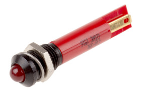 Lampka kontrolna do montażu panelowego 12V ac, czerwona 8mm LED Końcówka lutownicza RS PRO