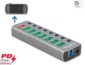 63264 USB 3.0 hub 7 port, USB-B to 7 x USB-A, 1 x PD, 1 x power