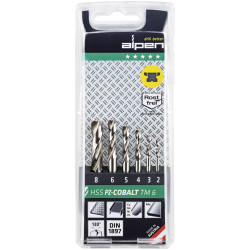 Alpen 100906100 Metal Twist Drill Set: 6piece Cobalt For Hard Materials