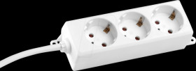 387.275S SELLY socket strip 3x protective contact, mounting tabs, white,