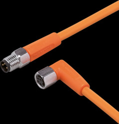 Sensor actuator cable, M8 cable plug, straight, A to M8 cable socket, angled, A, 4 pole/3 pole, 0.3 m, PVC, orange, 3 A, EVT283