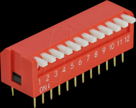 66408 DIP flip switch piano 12-digit 2.54 mm pitch THT vertical red 2