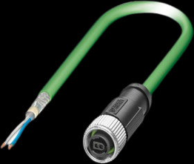 Sensor actuator cable, M12-SPE cable socket, straight to open end, 2 pole, 1 m, PUR, green, 1478368