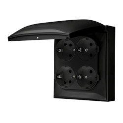 Simon Aquaclick Gniazdo Schuko 4-krotne IP44, szybkozłącza, klapka w kolorze, z przesł. torów prądowych czarny ACGSZ4CZ/49