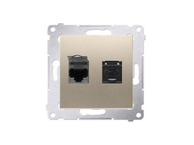 SIMON 54 Gniazdo komputerowe podwójne 2xRJ45 złoty mat kat.6 z przesłoną przeciwkurzową D62.01/44 KONTAKT SIMON