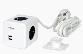 AURA line CUBE przedłużacz rozgałęźnik 4 gniazda + 2xUSB przewód 1,5m 16A/3680W