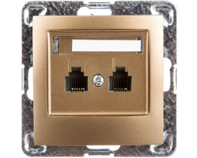 IMPRESJA Gniazdo telefoniczne podwójne RJ11 niezależne złoty metalik GPT-2YN/m/28