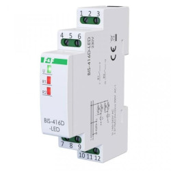 Przekaźnik bistabilny 2 kanałowy on/off, Un=230V,I=2x10A InRush(120A/20ms), styki 2xNO,1S, DIN BIS-416D-LED