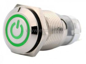 Przycisk stabilny 16 mm płaski zielony POWER 12V