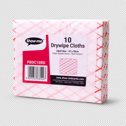 Show-Me PBDC10RD Pack of 10 Plant-based drywipe eraser cloths with Red design.