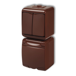 JUNIOR Łącznik natynkowy świecznikowy z gniazdem hermetycznym pionowy brązowy 4WGHP-2