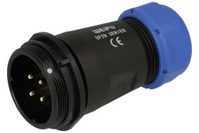 Wtyk; SP2911/P4II-1N; 4 tory; proste; lutowany; 4,0mm2; 13-16mm; SP29; na przewód; 30mm; skręcane; nylon66; niebiesko-czarny; IP