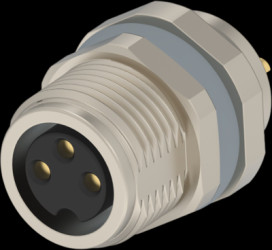 Panel socket, M8, 3 pole, solder connection, screw locking, straight, T4031017031-000