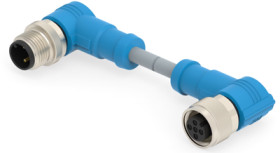 Sensor actuator cable, M12-cable plug, angled to M12-cable socket, angled, 3 pole, 1 m, PUR, gray, 4 A, T4162224003-002