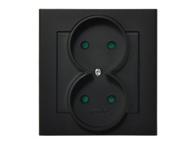 SONATA Gniazdo podwójne bez uziemienia z przesłonami z ramką czarny metalik GP-2RP/33 OSPEL