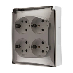 Simon Aquaclick Gniazdo IP44, Schuko, 4-krotne, klapka transparentna biały ACGSZ4/11A