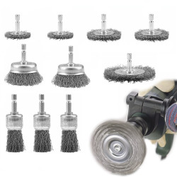 ZESTAW 10 SZCZOTEK DRUCIANYCH do wiertarki, z drutu karbowanego