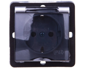 IMPRESJA Gniazdo bryzgoszczelne z/u Schuko IP44 klapka przezroczysta srebrne GPH-1YS/m/18/d