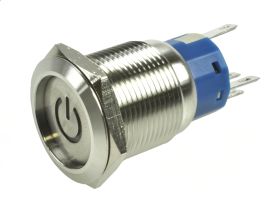 Przełącznik; przyciskowy; QN19-C5 F-11 RED-L-12V; ON-ON; 1 tor; podświetlenie LED 12V; czerwony; symbol power; bistabilny; na pa