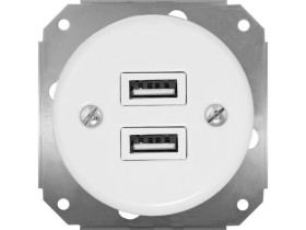 Gniazdo USB podwójne 3.2A Retro ceramic bez ramki, białe