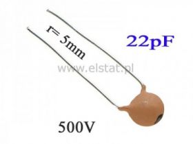 Kondensator ceramiczny dyskowy 22pF 500V; 5mm