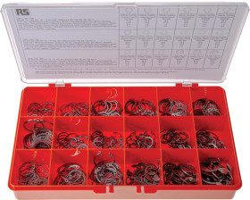 Zestaw pierścieni sprężynujących zabezpieczających Typ E, zewnętrzny, wewnętrzny l. elementów: 450 Stal nierdzewna