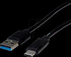 11459010 USB 5-Gbps cable, USB-A connector to USB-C connector, black, 0.5