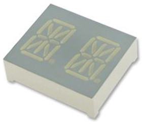 Wyświetlacz diodowy LED 14-segmentowy 2-znakowy ze wspólną katodą 87 mcd RH DP, Żółty 13.8mm Kingbright 590 nm