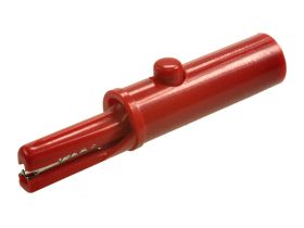 Krokodylek; 27.259.1; czerwony; 51mm; wtykany (gniazdo bananowe 4mm); 19A; 30V; stal niklowana; Amass; RoHS