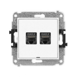 MINI Mechanizm gniazda komputerowego podwójnego 2xRJ45, kat. 7, ekranowane, 8-stykowy, bez pola opisowego biały mat 25MGKBO-10