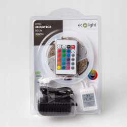 Taśma LED 12V RGB 5m 36W (zestaw: zasilacz+pilot+sterownik) 150/5050 IP20 / EcoLight EC79406