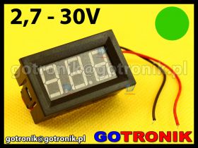 Woltomierz panelowy cyfrowy LED 2,7-30V ZIELONY obudowa