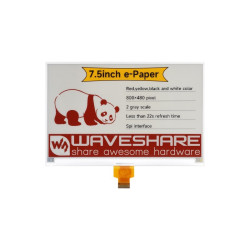 Wyświetlacz e‑Paper 7.5&quot; (H) 800×480, czerwony/żółty/czarny/biały, SPI, E‑Ink - Waveshare 30925