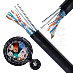 Kabel sieciowy F/UTP kat.5e skrętka 4x2x0,51mm zewnętrzny suchy z linką nośną PE czarny Alantec