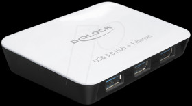 62431 DELOCK USB 3.0 3-port hub + 1x Gigabit LAN