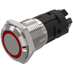 EAO 82-4552.1114 16mm Illum PButton Alu Flush Screw Mom. Ag Ring Red 24 V AC/DC