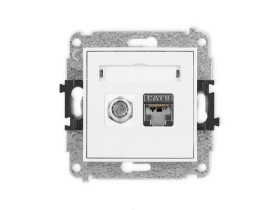 MINI Mechanizm gniazda antenowego poj. typu F (SAT) + gniazda komp. poj. 1xRJ45, kat. 6 ekranowe, 8-stykowy biały mat 25MGFK-5 K