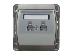 GAZELA Gniazdo telefoniczne podwójne równoległe srebro + tytan GPT-2JR/m/18/23 OSPEL