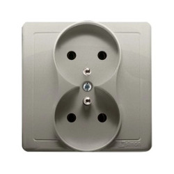 Simon Basic Gniazdo podwójne z/u kompletne z przesłonami torów 16A 250V satyna meta
